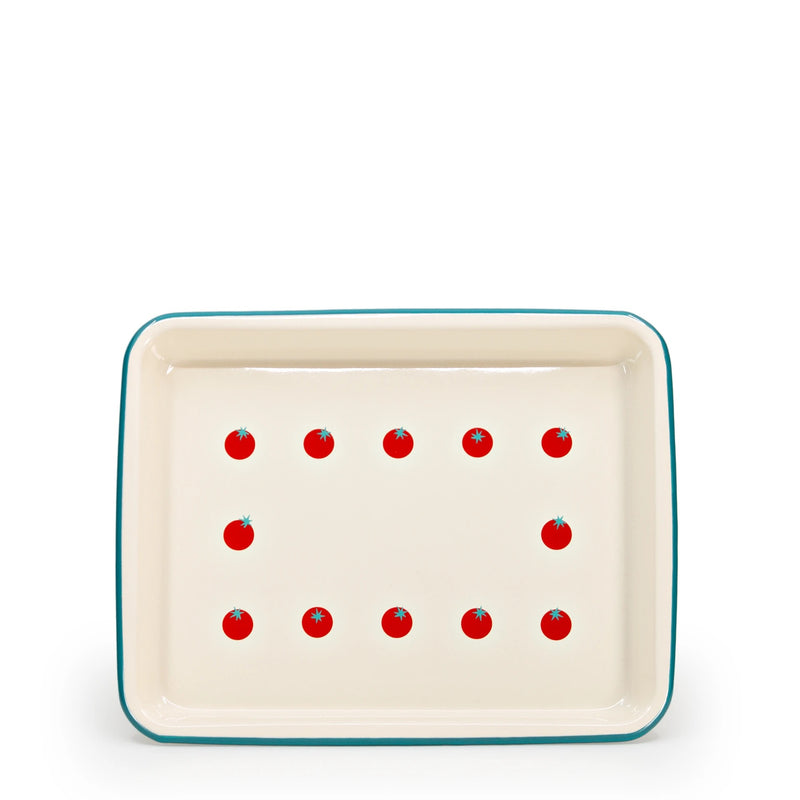 Dan Pelosi x CCH Tomato Small Rectangle Tray - Turquoise Rim