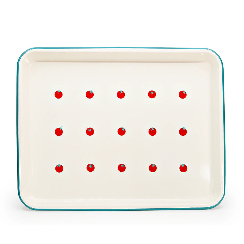 Dan Pelosi x CCH Tomato Large Rectangle/Jelly Roll Tray - Turquoise Rim