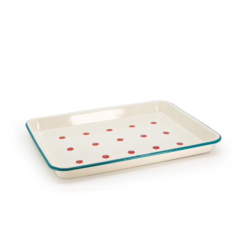 Dan Pelosi x CCH Tomato Large Rectangle/Jelly Roll Tray - Turquoise Rim
