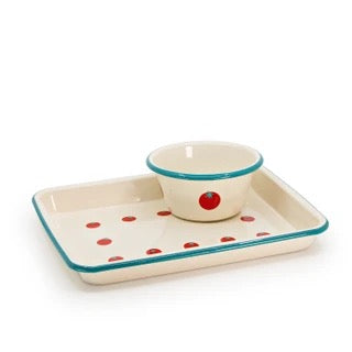 Dan Pelosi x CCH Tomato Small Rectangle Tray - Turquoise Rim