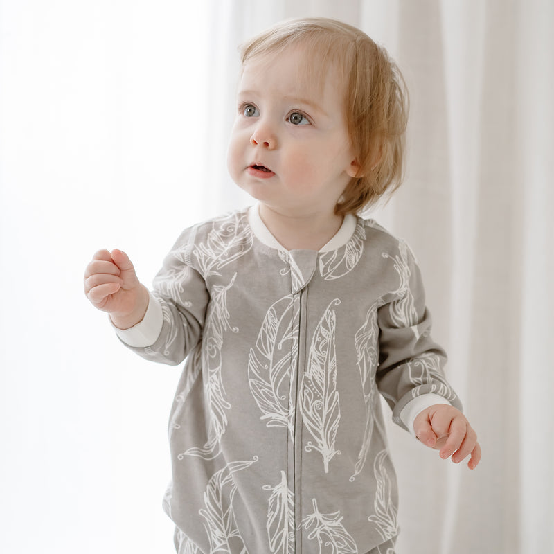 Long Sleeve Romper (Organic Cotton) - Feather Grey