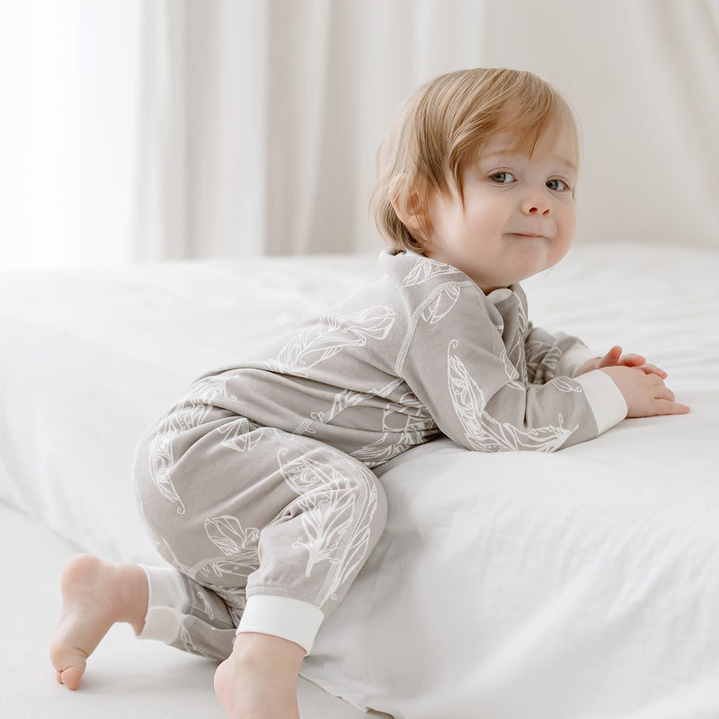 Long Sleeve Romper (Organic Cotton) - Feather Grey