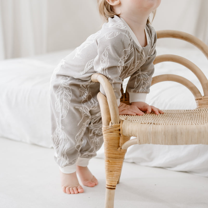 Long Sleeve Romper (Organic Cotton) - Feather Grey