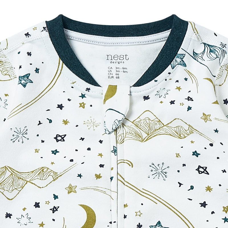 Long Sleeve Romper (Organic Cotton) - Stars White