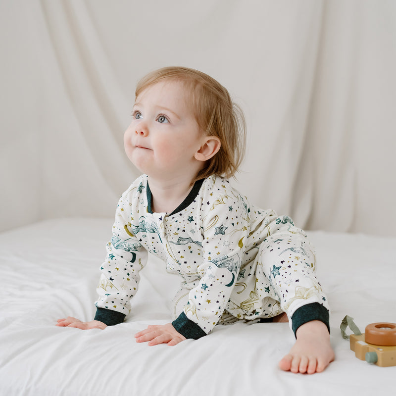 Long Sleeve Romper (Organic Cotton) - Stars White