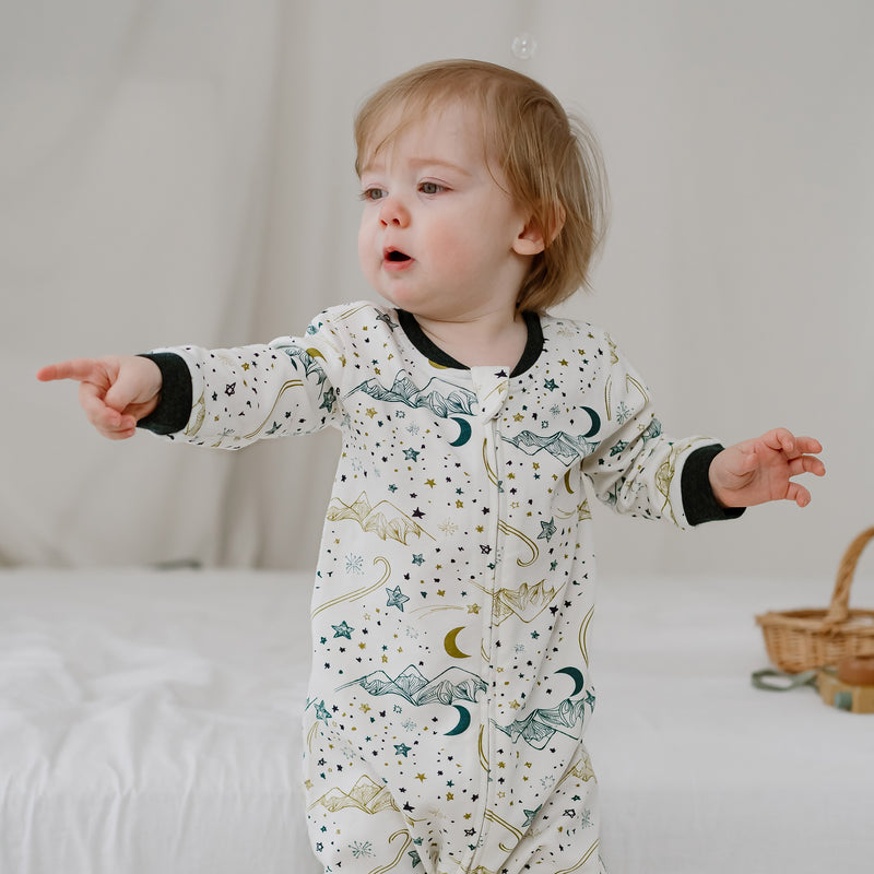 Long Sleeve Romper (Organic Cotton) - Stars White