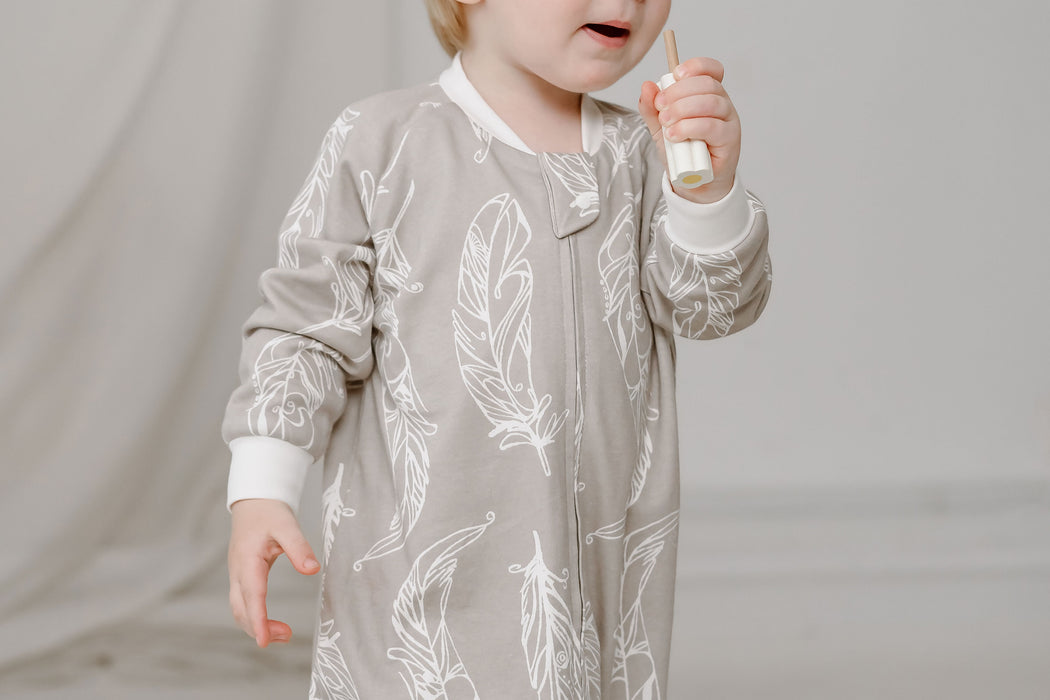 Long Sleeve Footed Sleep Bag 1.0 TOG (Organic Cotton) - Feather Grey