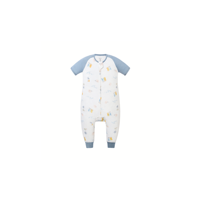 Raglan Short Sleeve Footed Sleep Bag 0.6 TOG (Bamboo Pima) - Pastel Waves