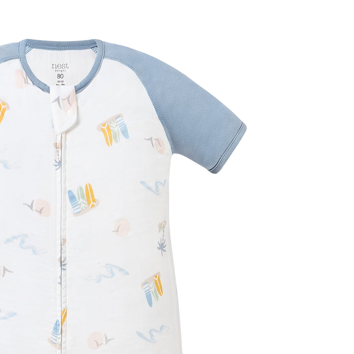 Raglan Short Sleeve Footed Sleep Bag 0.6 TOG (Bamboo Pima) - Pastel Waves