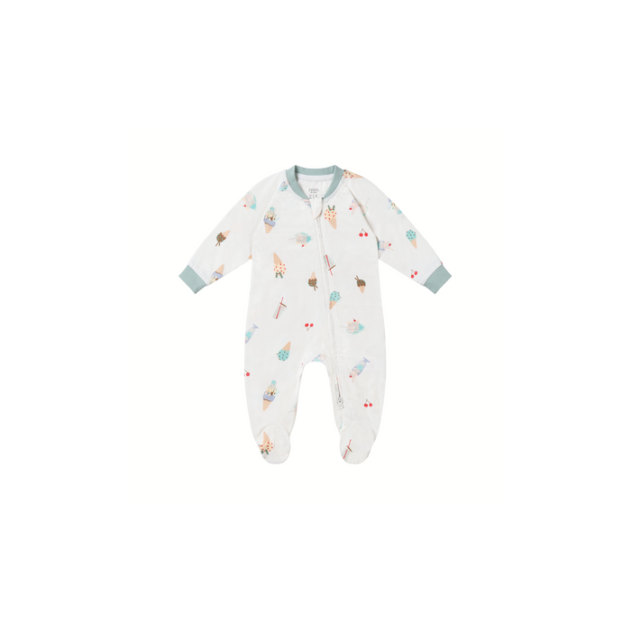 One-Piece Zip Footed Sleeper (Bamboo Jersey) - Ice Cream Summer