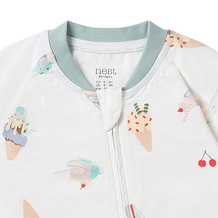 One-Piece Zip Footed Sleeper (Bamboo Jersey) - Ice Cream Summer