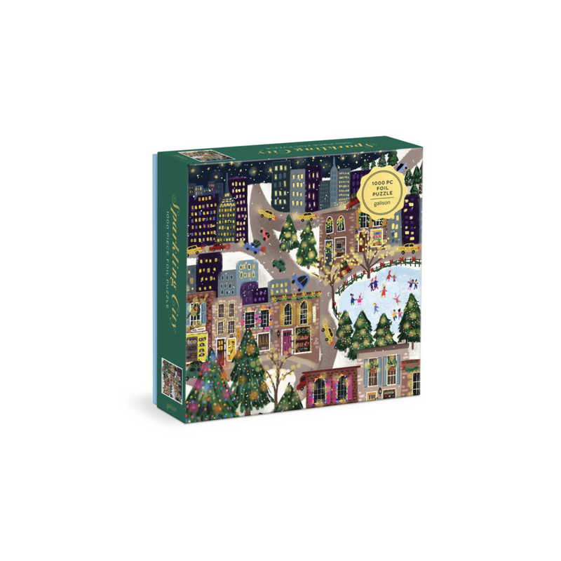 Galison: Sparkling City 1000 Piece Foil Puzzle In a Square Box