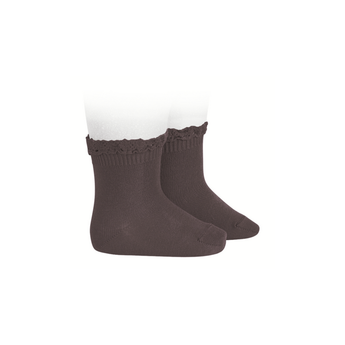 Condor Short Socks With Lace Edging Cuff Truffle