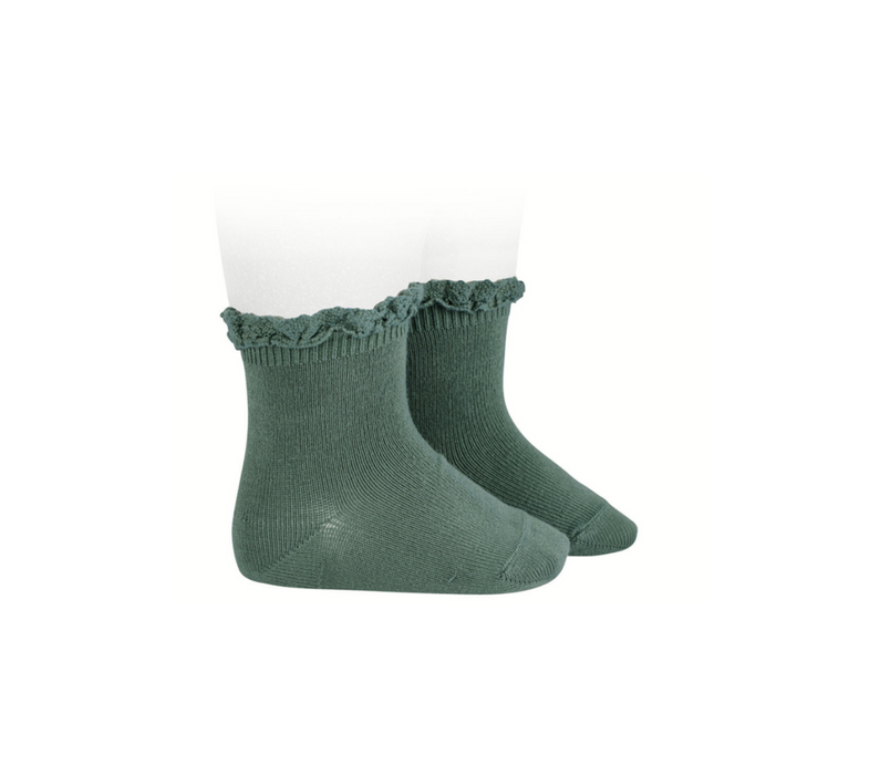 Condor Short Socks With Lace Edging Cuff Lichen Green