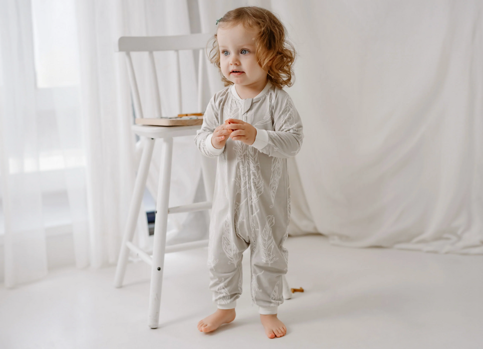 Zip Long Sleeve Footless Sleeper (Avocado Bamboo) - Feather Grey