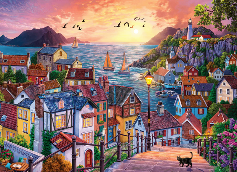 Cobble Hill: Coastal Town at Sunset | 1000 Piece Puzzle