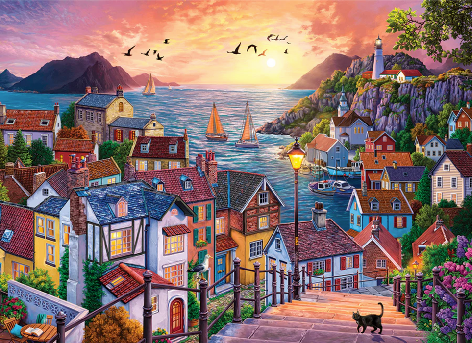 Cobble Hill Coastal Town at Sunset 1000 Piece Puzzle