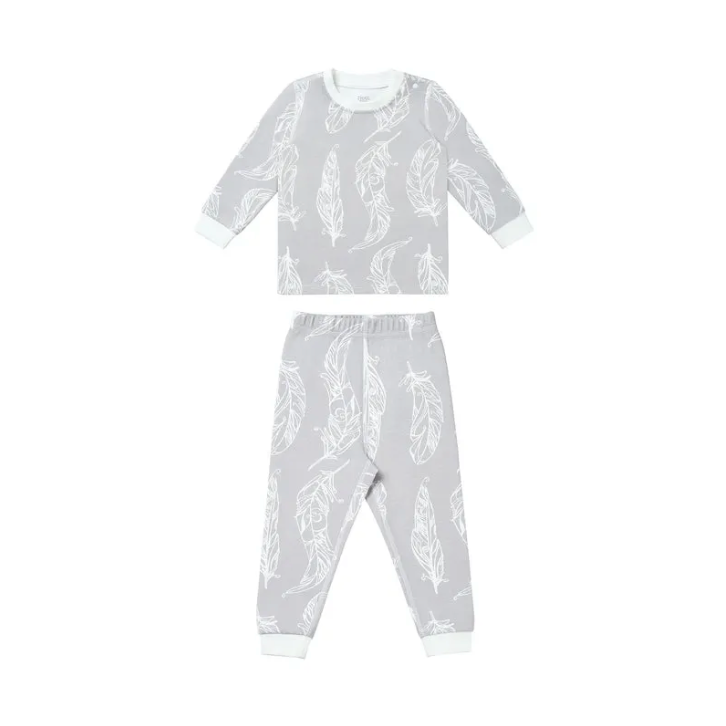 Long Sleeve Two-Piece PJ Set (Organic Cotton) - Feather Grey