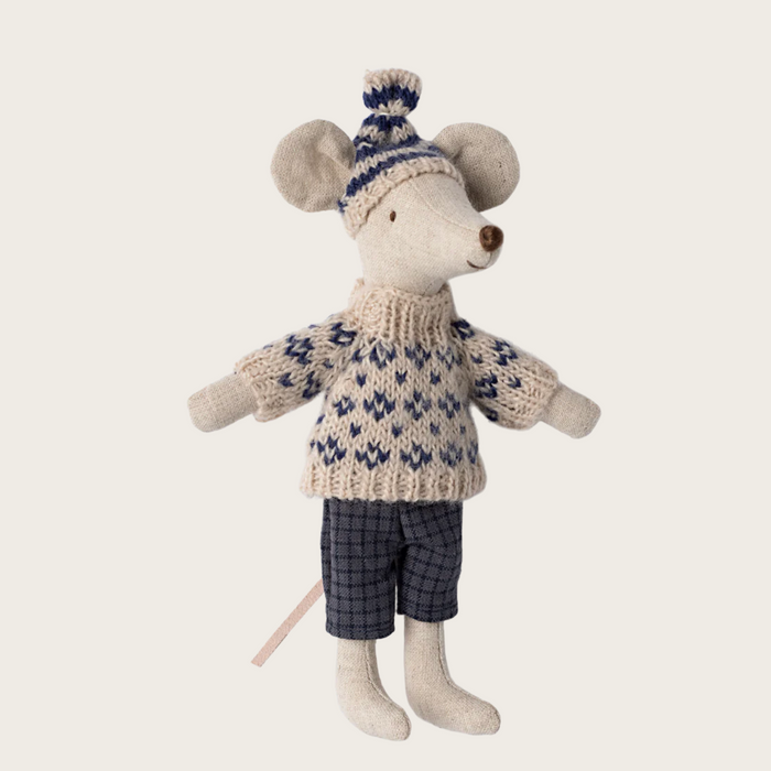 Maileg Winter Mouse with Ski Set, Dad - Blue