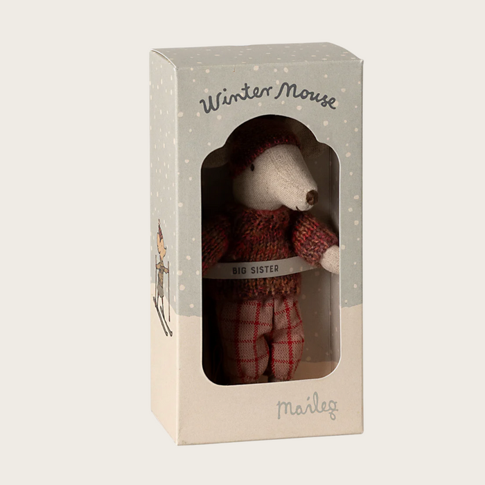 Maileg Winter Mouse with Ski Set, Big Sister - Rose