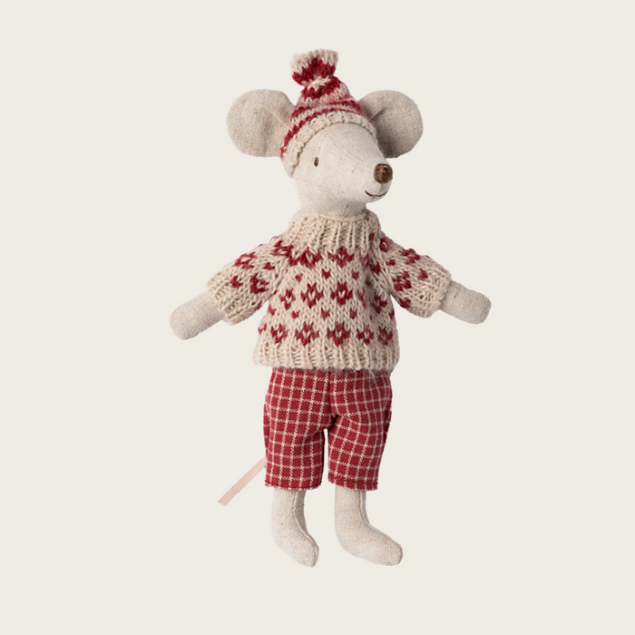 Maileg Winter Mouse with Ski Set, Mum - Red