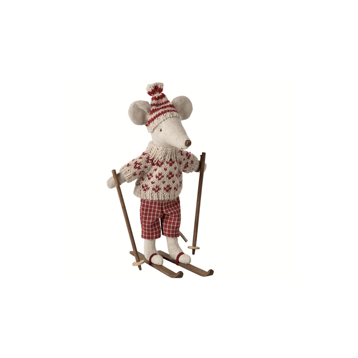 Maileg Winter Mouse with Ski Set, Mum - Red