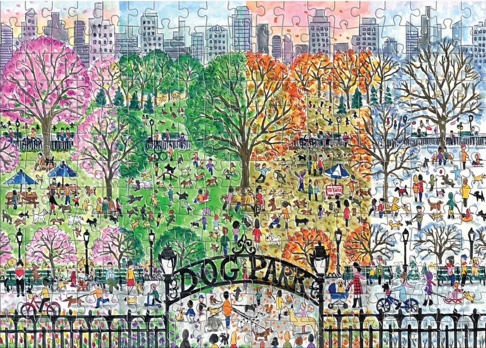 Galison: Michael Storrings Dog Park in Four Seasons 250 Piece Wood Puzzle