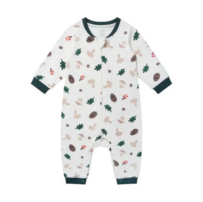 Organic Cotton Long Sleeve Romper - Forest Forage