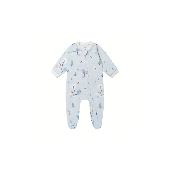 Organic Cotton Long Sleeve Footed Sleeper -  Snowy Snuggles