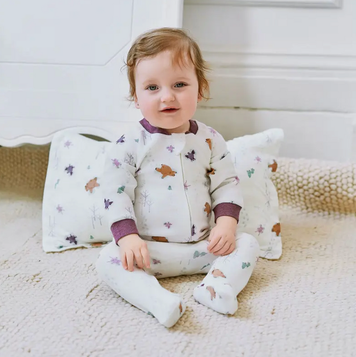 Organic Cotton Long Sleeve Footed Sleeper - Snow Angels