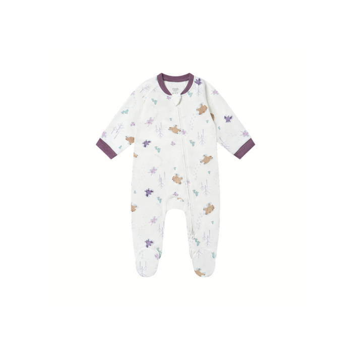 Organic Cotton Long Sleeve Footed Sleeper - Snow Angels