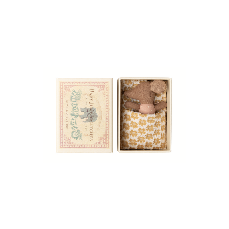 Maileg Sleepy wakey baby mouse in matchbox - Rose