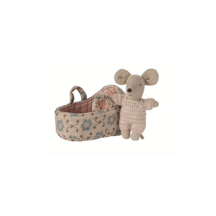 Maileg Baby mouse in carry cot - Rose