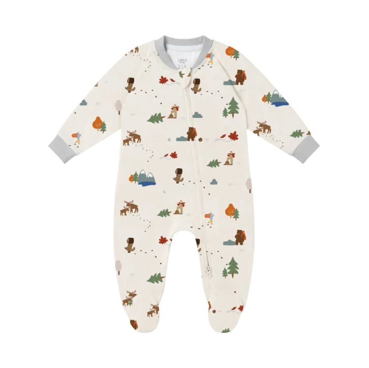 Organic Cotton Long Sleeve Footed Sleeper - Timber