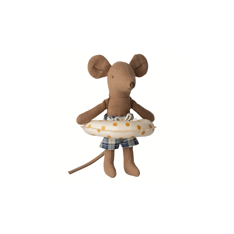 Maileg Beach mouse with float, Little brother - Yellow dots