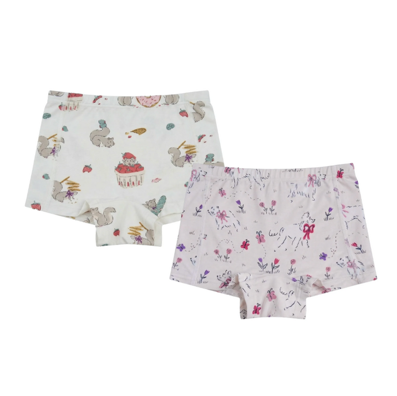 Girls Boy Short Underwear (2 Pack, Bamboo) - Doggie Meadow & Very Squirrelly