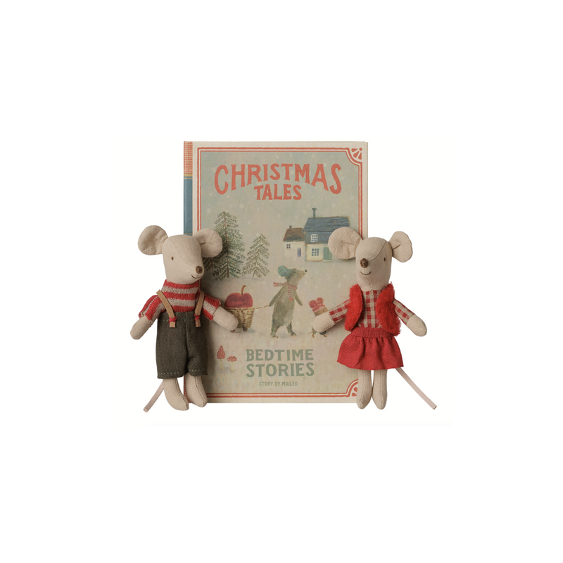 Maileg Christmas twin mice, Little sister and brother in book