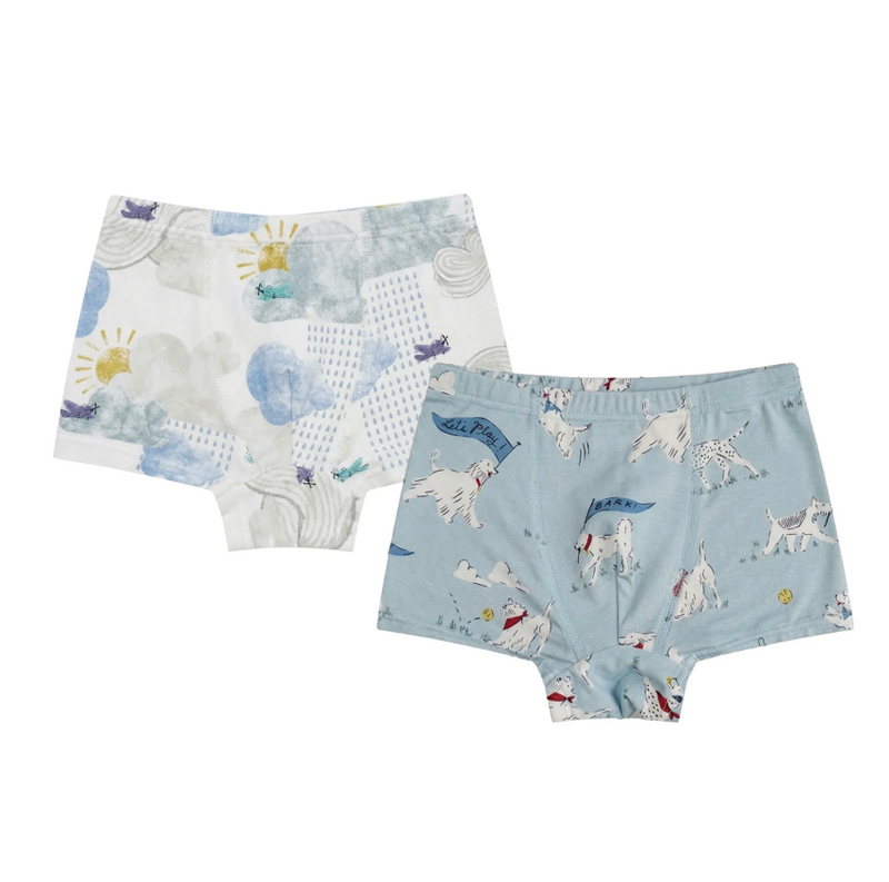 Bamboo Boys Boxer Briefs Underwear (2 Pack) - Puppy Park/Fluffy Puffs
