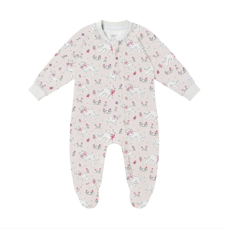 Bamboo Jersey Long Sleeve Footed Sleeper Snug Fit - Doggie Meadow