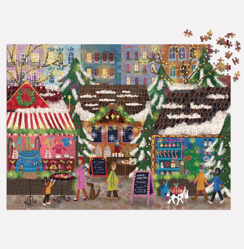 Galison: Joy Laforme Merry Market 1000 Piece Foil Puzzle in a Square Box