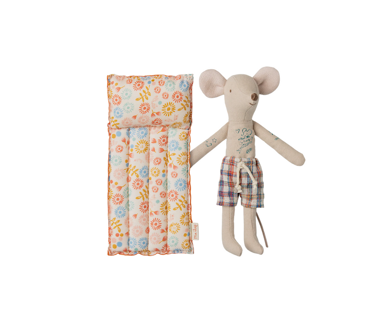 Maileg Beach mouse with air mattress, Dad - Flower