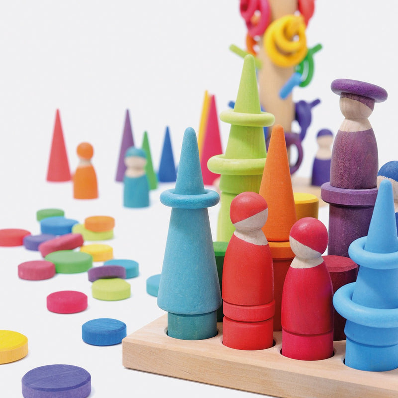Grimm's Sorting Board With Rollers, Rainbow 12 pcs