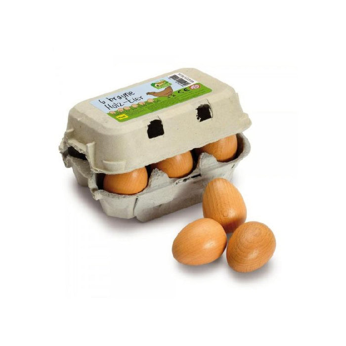 Erzi Eggs, Brown Sixpack Wooden Toy