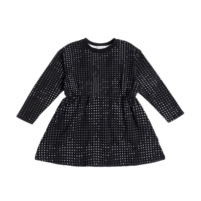 MIDI Dots Printed on Black Sweatshirt Dress