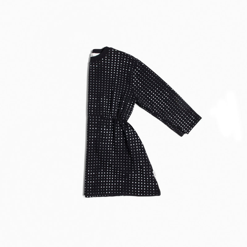 MIDI Dots Printed on Black Sweatshirt Dress