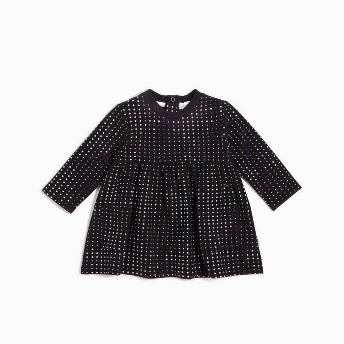 MIDI Dots Printed on Black Sweatshirt Baby Dress