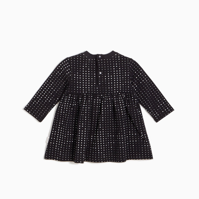 MIDI Dots Printed on Black Sweatshirt Baby Dress