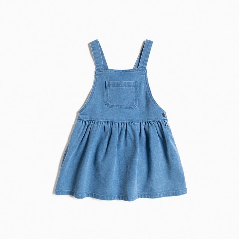 Light Blue Eco-Denim Overall Dress for Girls
