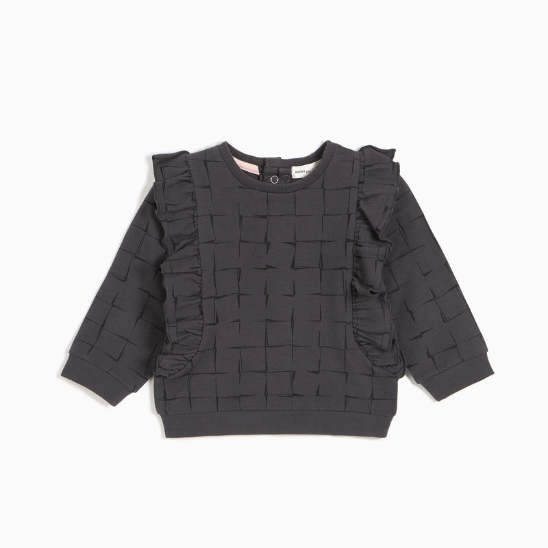 Grid Print on Charcoal Ruffle Baby Top