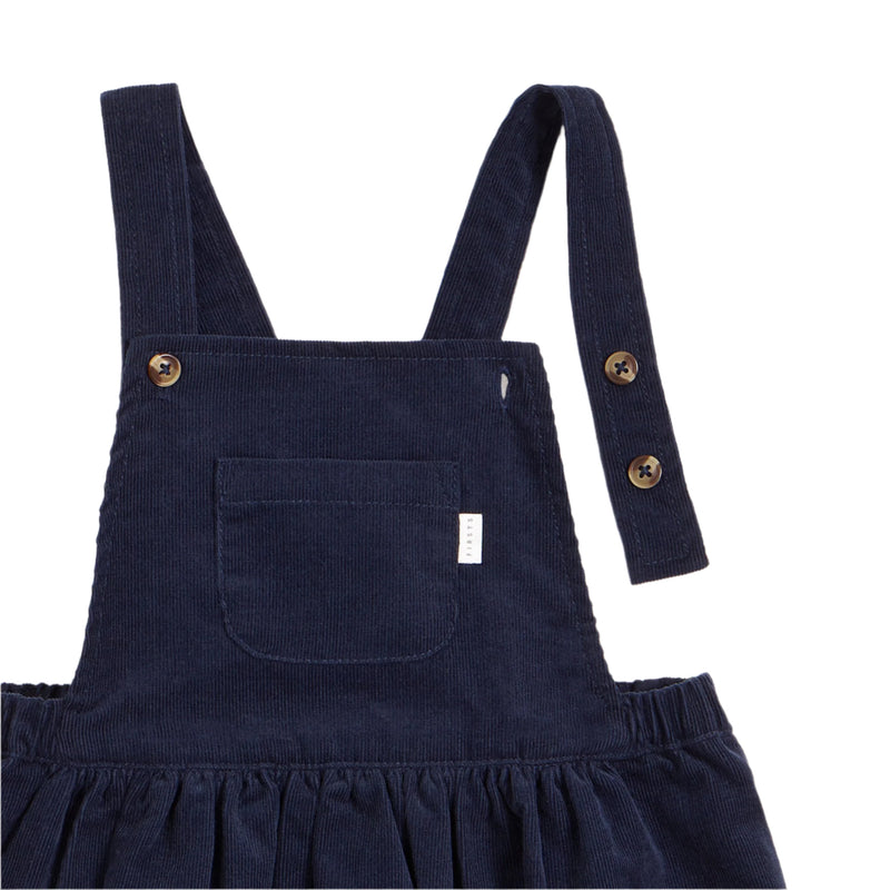 Petit Lem Navy Mini-Cord Overalls Dress Set with Floral Print Top (2 pcs)
